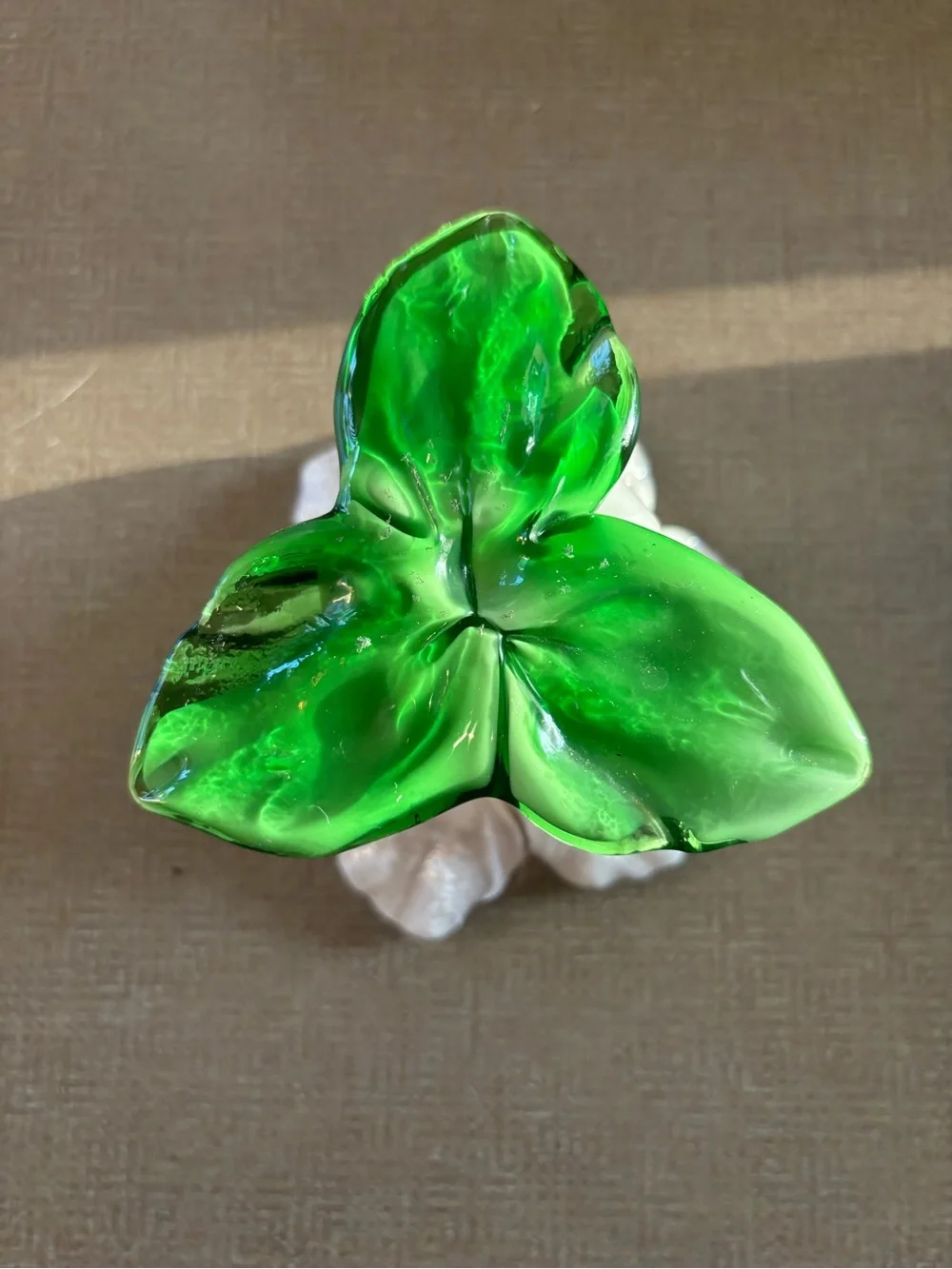 White Glass Flower Votive with Green Leaf Base - Home Accents